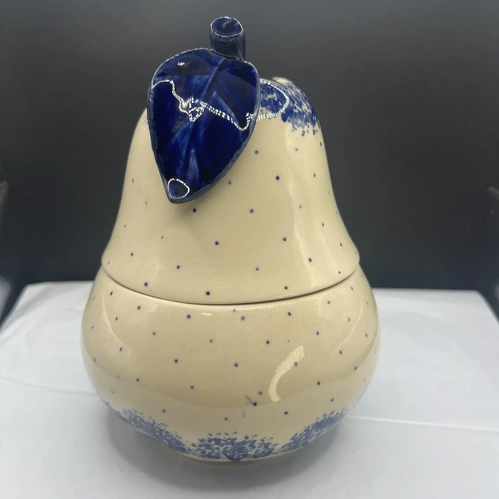 Vintage Wiza Poland Bunzlau Polish Pottery Pear Shaped Lidded Sugar Bowl Jar 20